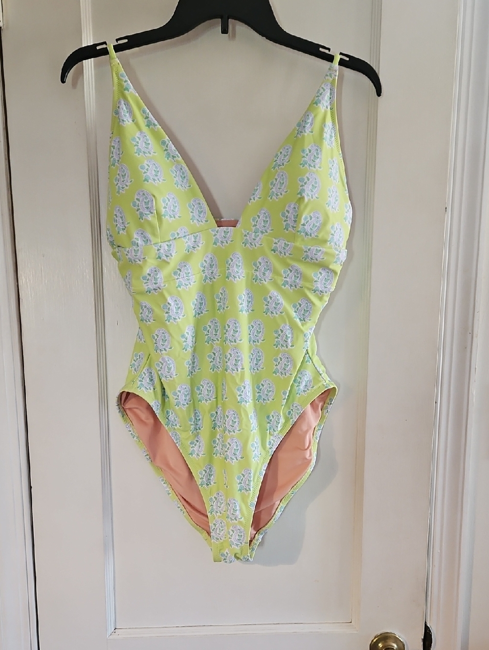 J.Crew Lime Green and White Floral One-Piece Swimsuit